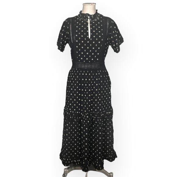 SCOTCH & SODA Tasha Ruffle Midi Dress Cottagecore Boho Black Cocktail Wedding M - Picture 4 of 15